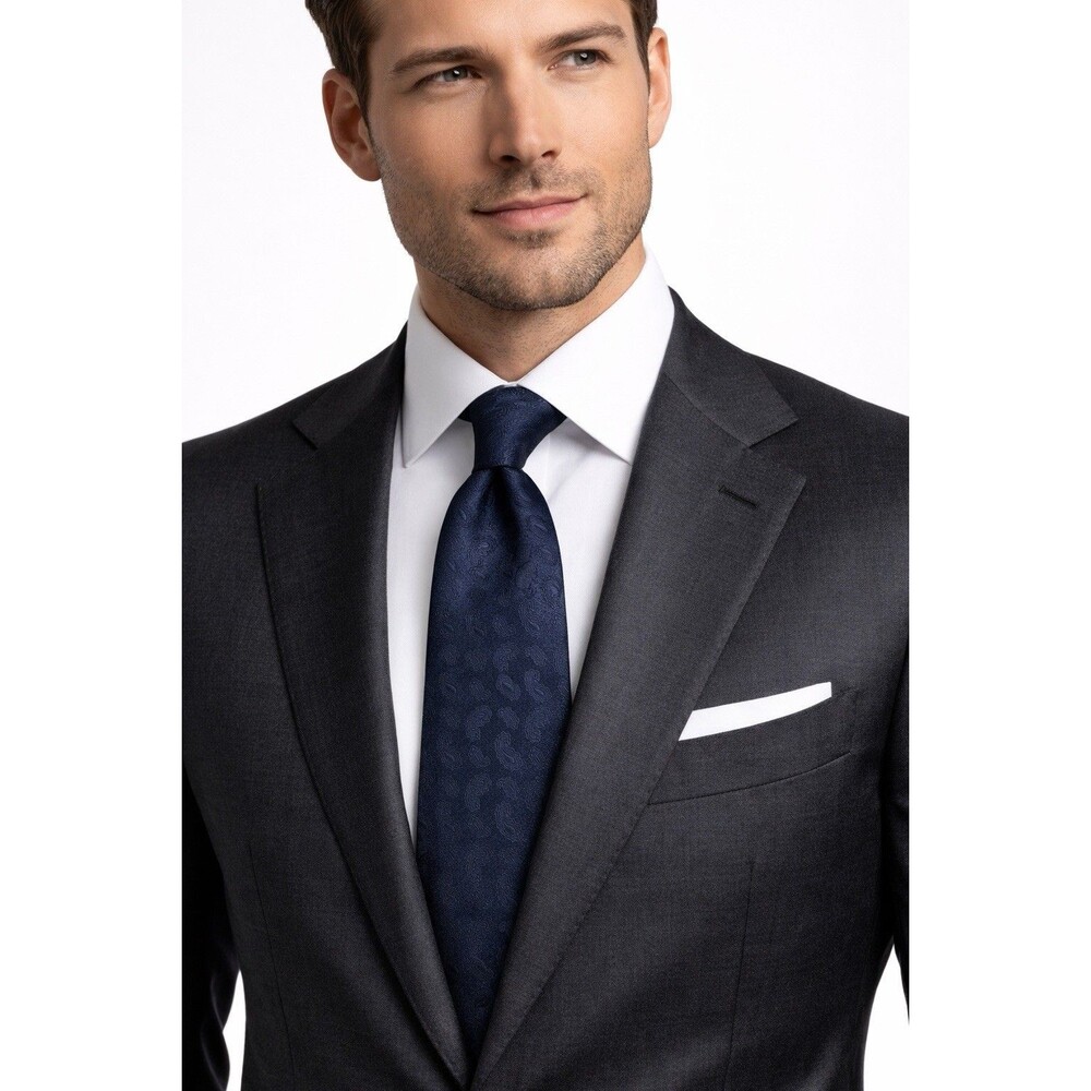 Saks Fifth Avenue 100% Silk Paisley Tie Navy | Woven Jacquard Black Label